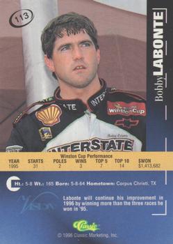 1996 Classic Visions #113 Bobby Labonte Back