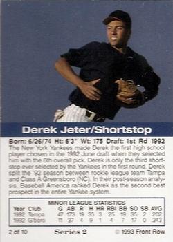 1993 Front Row Gold Collection Series 2 #2 Derek Jeter Back