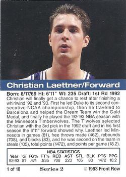 1993 Front Row Gold Collection Series 2 #1 Christian Laettner Back