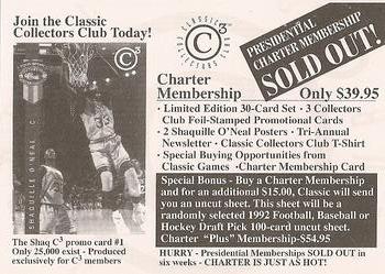 1992-93 Classic C3 #NNO Collector's Club Promo ad Front