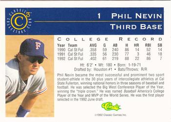 1992-93 Classic C3 #1 Phil Nevin Back
