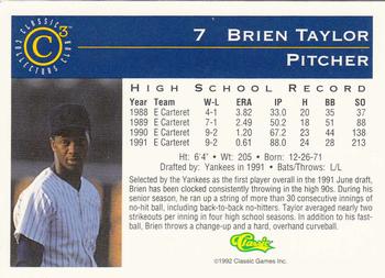 1992-93 Classic C3 #7 Brien Taylor Back