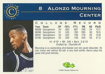 1992-93 Classic C3 #8 Alonzo Mourning Back