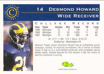 1992-93 Classic C3 #14 Desmond Howard Back