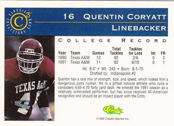1992-93 Classic C3 #16 Quentin Coryatt Back