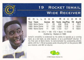1992-93 Classic C3 #19 Rocket Ismail Back