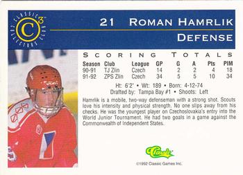 1992-93 Classic C3 #21 Roman Hamrlik Back