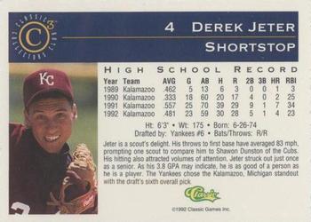 1992-93 Classic C3 #4 Derek Jeter Back