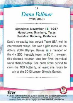 2012 Topps U.S. Olympic Team & Hopefuls #14 Dana Vollmer Back