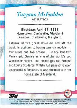 2012 Topps U.S. Olympic Team & Hopefuls #18 Tatyana McFadden Back