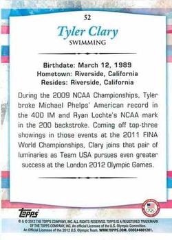 2012 Topps U.S. Olympic Team & Hopefuls #52 Tyler Clary Back