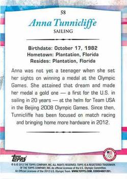 2012 Topps U.S. Olympic Team & Hopefuls #58 Anna Tunnicliffe Back
