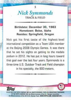 2012 Topps U.S. Olympic Team & Hopefuls #5 Nick Symmonds Back