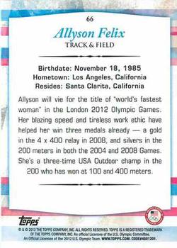 2012 Topps U.S. Olympic Team & Hopefuls #66 Allyson Felix Back