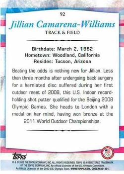 2012 Topps U.S. Olympic Team & Hopefuls #92 Jillian Camarena-Williams Back