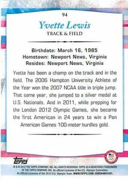 2012 Topps U.S. Olympic Team & Hopefuls #94 Yvette Lewis Back