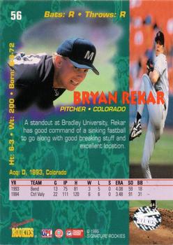 1995 Signature Rookies Tetrad - Autographs #56 Bryan Rekar Back