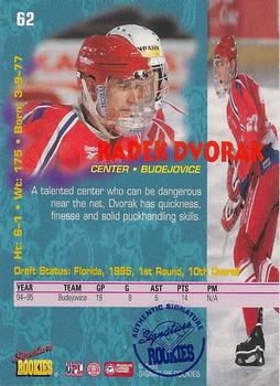 1995 Signature Rookies Tetrad - Autographs #62 Radek Dvorak Back