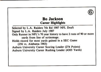 1990 Bo '90 Blue Border (unlicensed) #6 Bo Jackson Back