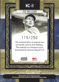 2008 Donruss Sports Legends - Museum Collection Materials #MC-11 Ted Williams Back