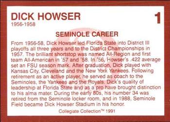 1990-91 Collegiate Collection Florida State Seminoles #1 Dick Howser Back