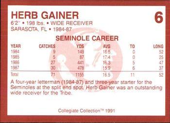 1990-91 Collegiate Collection Florida State Seminoles #6 Herb Gainer Back