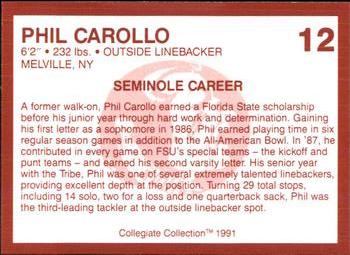 1990-91 Collegiate Collection Florida State Seminoles #12 Phil Carollo Back