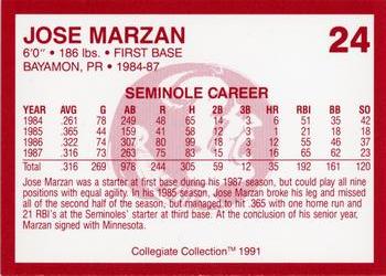 1990-91 Collegiate Collection Florida State Seminoles #24 Jose Marzan Back