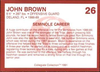 1990-91 Collegiate Collection Florida State Seminoles #26 John Brown Back