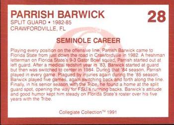 1990-91 Collegiate Collection Florida State Seminoles #28 Parrish Barwick Back