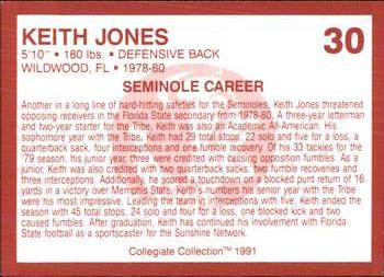 1990-91 Collegiate Collection Florida State Seminoles #30 Keith Jones Back