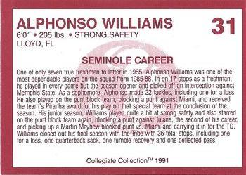 1990-91 Collegiate Collection Florida State Seminoles #31 Alphonso Williams Back