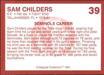 1990-91 Collegiate Collection Florida State Seminoles #39 Sam Childers Back