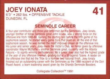 1990-91 Collegiate Collection Florida State Seminoles #41 Joey Ionata Back