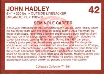 1990-91 Collegiate Collection Florida State Seminoles #42 John Hadley Back
