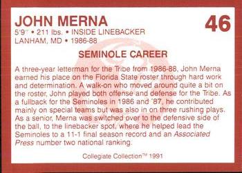 1990-91 Collegiate Collection Florida State Seminoles #46 John Merna Back