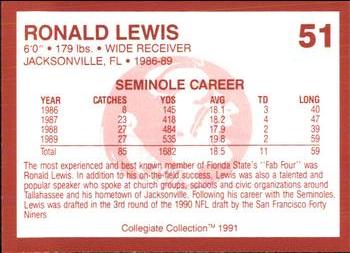 1990-91 Collegiate Collection Florida State Seminoles #51 Ronald Lewis Back