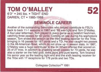 1990-91 Collegiate Collection Florida State Seminoles #52 Tom O'Malley Back