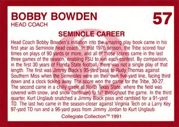 1990-91 Collegiate Collection Florida State Seminoles #57 Bobby Bowden Back