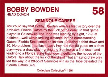 1990-91 Collegiate Collection Florida State Seminoles #58 Bobby Bowden Back