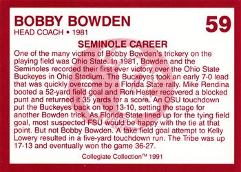 1990-91 Collegiate Collection Florida State Seminoles #59 Bobby Bowden Back