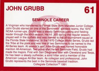 1990-91 Collegiate Collection Florida State Seminoles #61 John Grubb Back