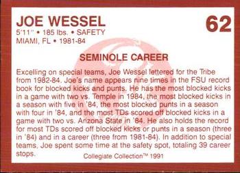 1990-91 Collegiate Collection Florida State Seminoles #62 Joe Wessel Back