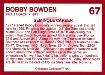 1990-91 Collegiate Collection Florida State Seminoles #67 Bobby Bowden Back