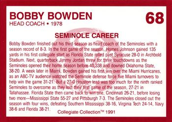 1990-91 Collegiate Collection Florida State Seminoles #68 Bobby Bowden Back