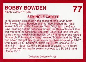 1990-91 Collegiate Collection Florida State Seminoles #77 Bobby Bowden Back