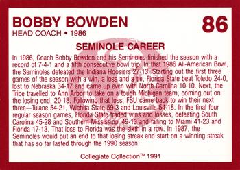 1990-91 Collegiate Collection Florida State Seminoles #86 Bobby Bowden Back