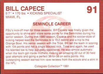 1990-91 Collegiate Collection Florida State Seminoles #91 Bill Capece Back