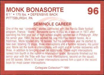 1990-91 Collegiate Collection Florida State Seminoles #96 Monk Bonasorte Back