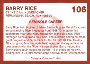 1990-91 Collegiate Collection Florida State Seminoles #106 Barry Rice Back